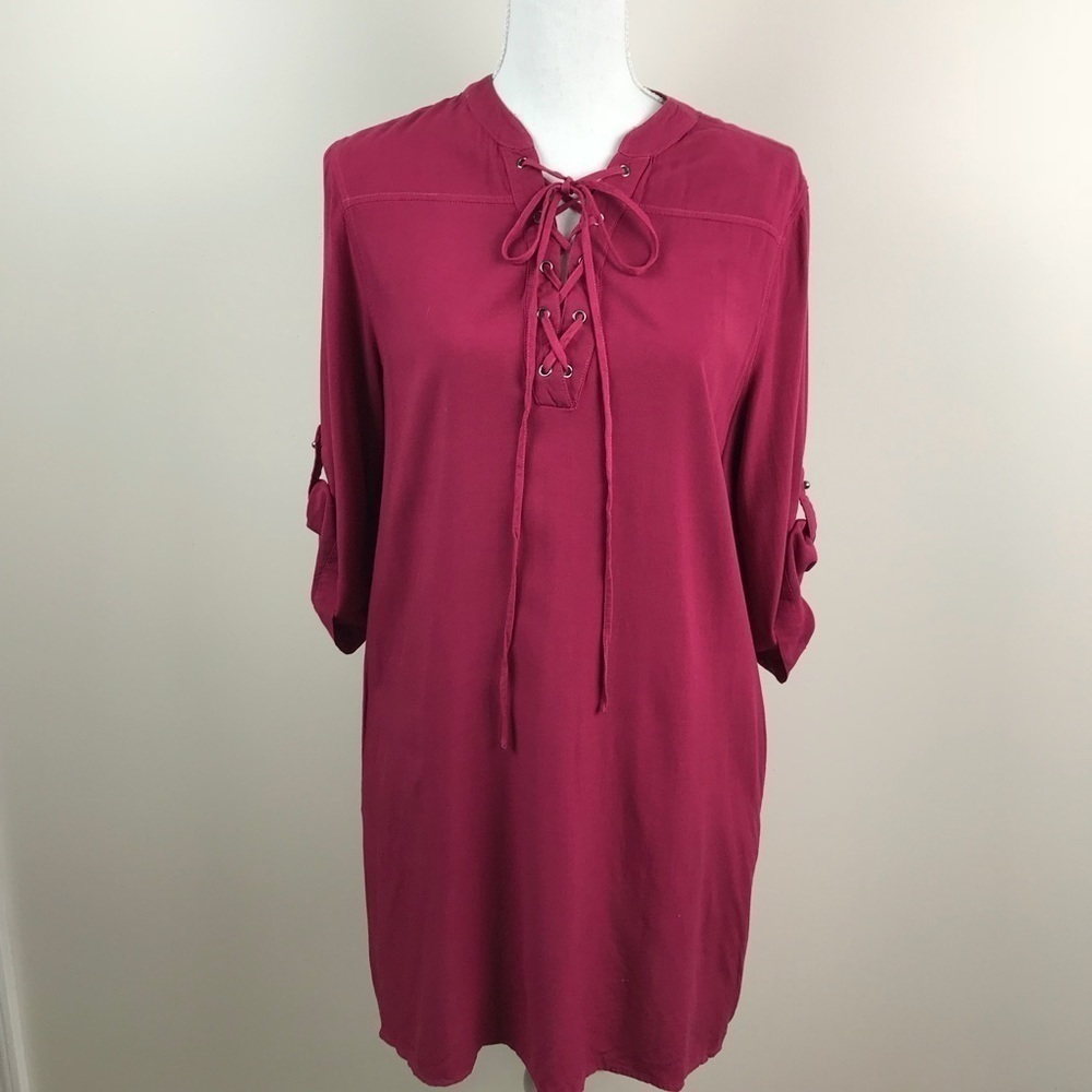 Entro Dress NWT. Burgundy Lace-up Shirt Dress